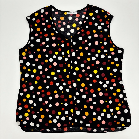Hamilton Black Multicolour Polka Dotted Sleeveless V-Neck Top, 2X - Picture 4 of 12
